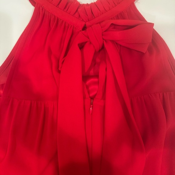 Alex Marie Vibrant Red Halter Maxi Dress Back Tie Ruffles Christmas Event Sz 8 - Picture 9 of 10